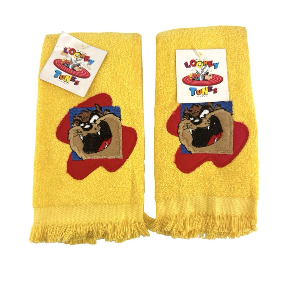VTG (2) Looney Tunes Tasmanian Devil Cannon Fingertip Towels Embroidered USA NWT